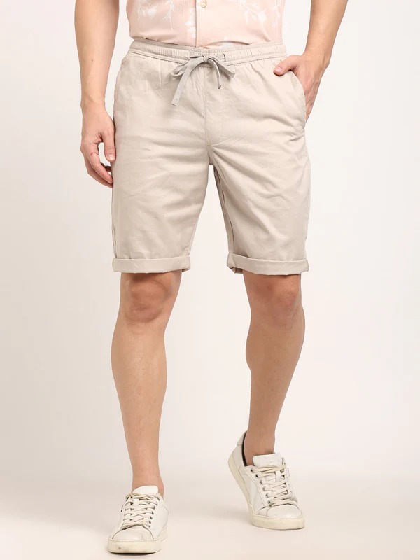 Indian Terrain Men's Regular Fit Solid Beige Shorts